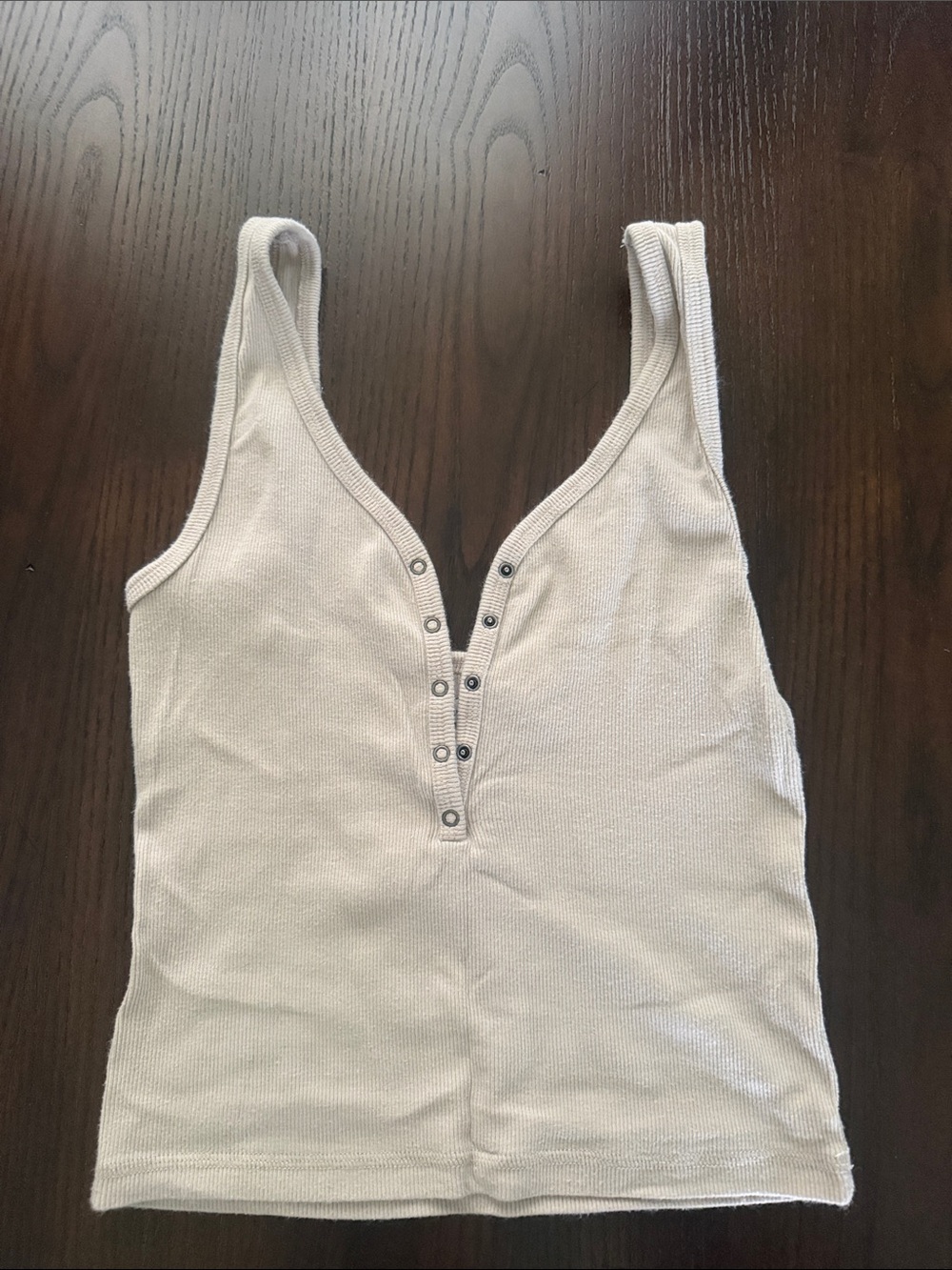 Abercrombie & Fitch Cream Ribbed Snap-Front Tank